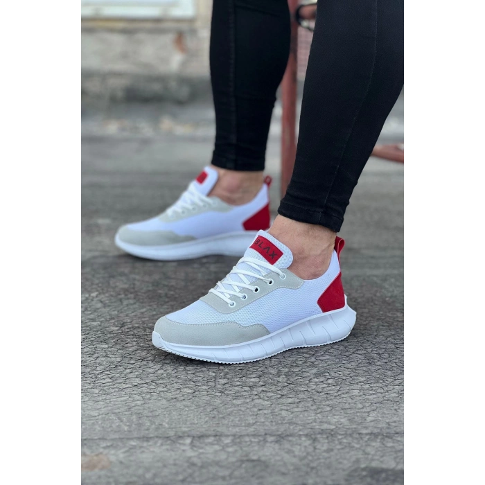 Beyaz Kırmızı Triko Erkek Spor Ayakkabı