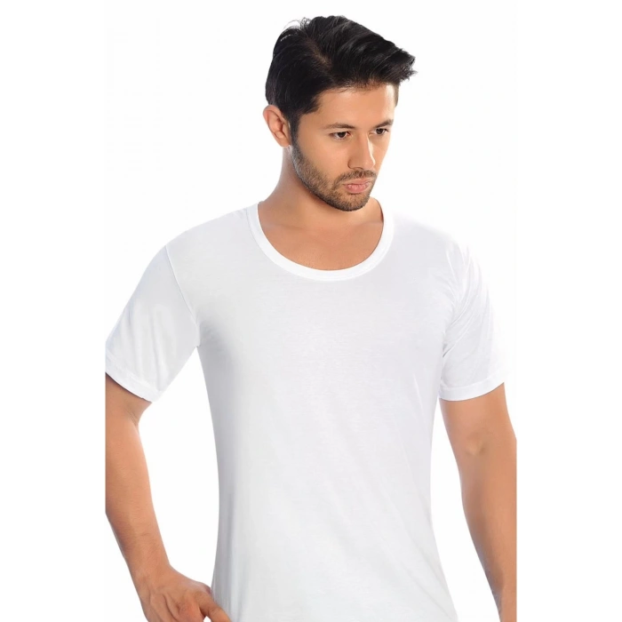 Beyaz Penye Bisiklet Yaka Erkek Fanila-SİSMEN08