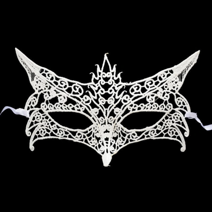 Beyaz Renk Dantel Kesim Dantel İşlemeli B Parti Maskesi 7 No