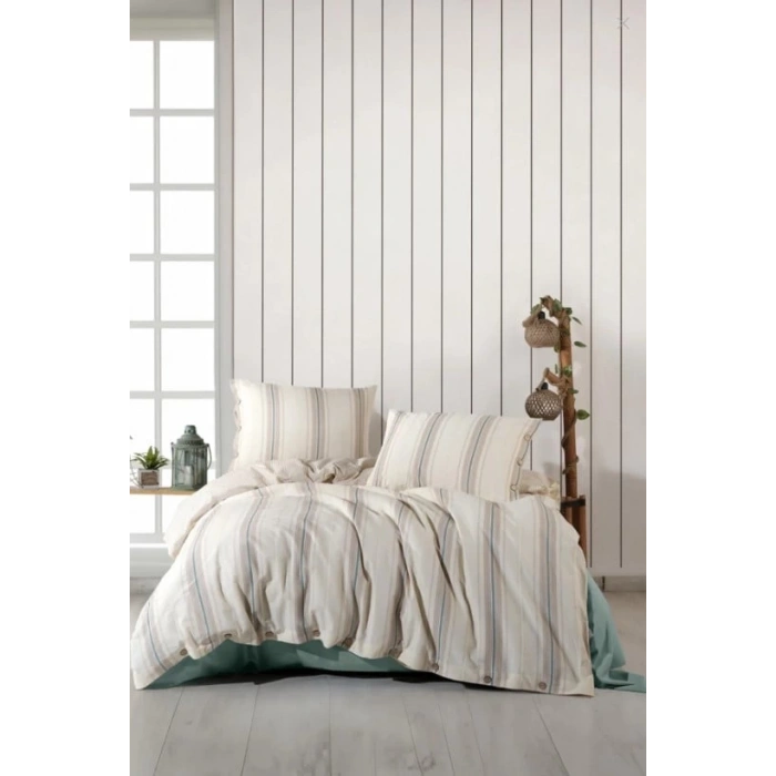 Butik Native Serisi Çift Kişilik Nevresim Takımı İmre Yeşil