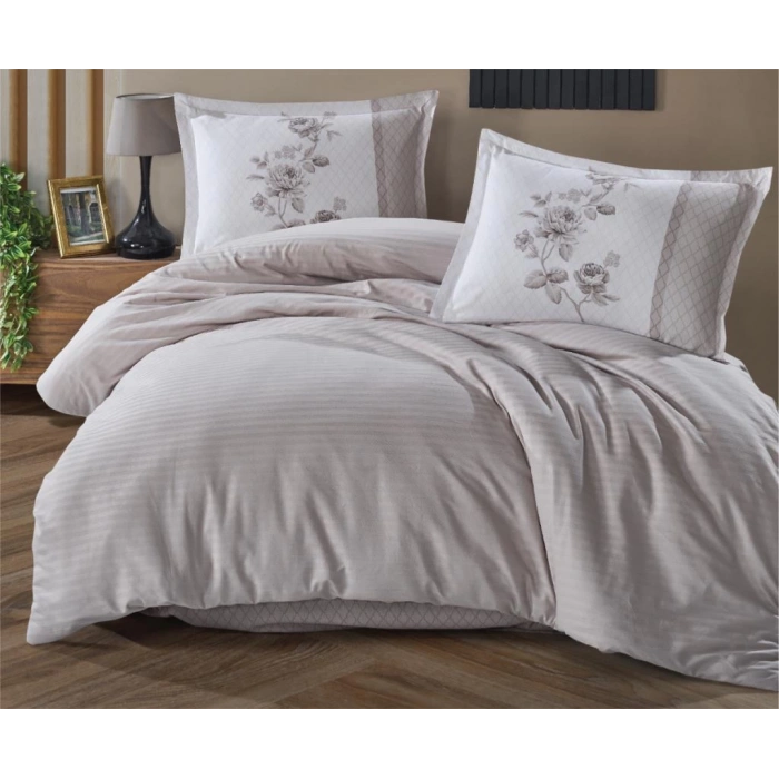 Butik Serisi Çizgili Ranforce Çift Kişilik Nev Takımı Suave v6 Açık Gri