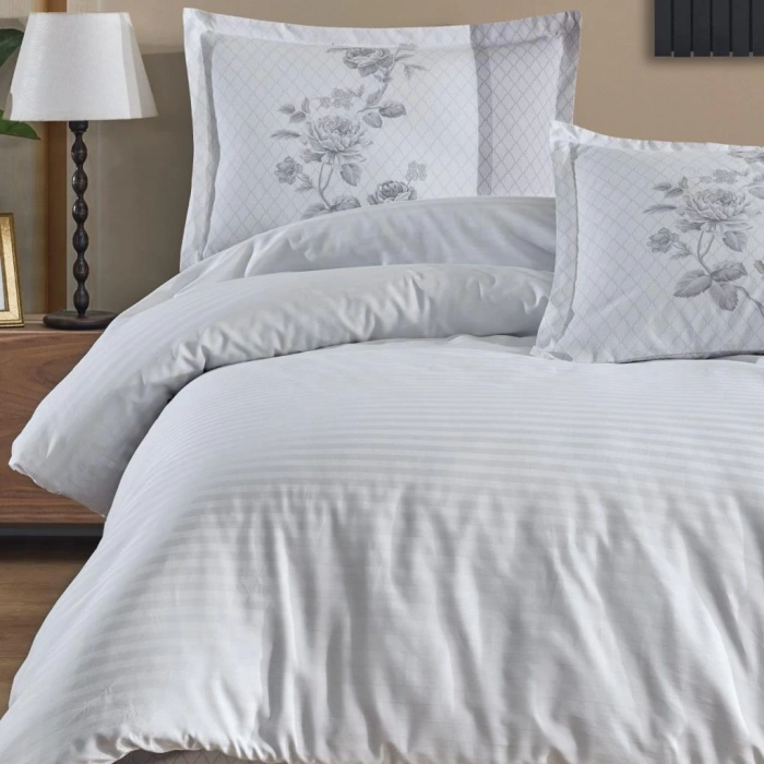 Butik Serisi Çizgili Ranforce Çift Kişilik Nev Takımı Suave v7 Beyaz