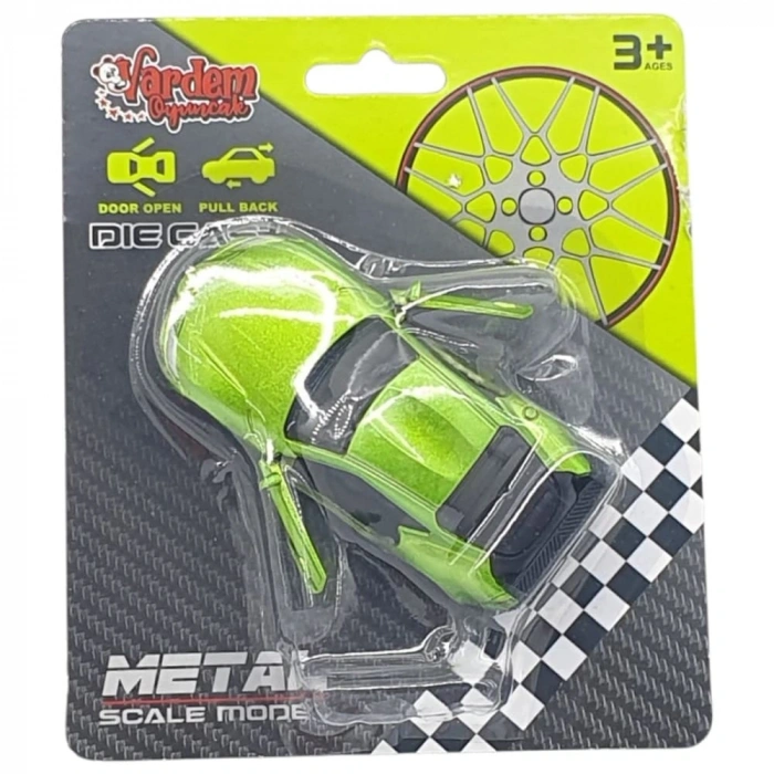 Çek Bırak Metal Küçük Arabalar 8 cm - 6411A - Yeşil