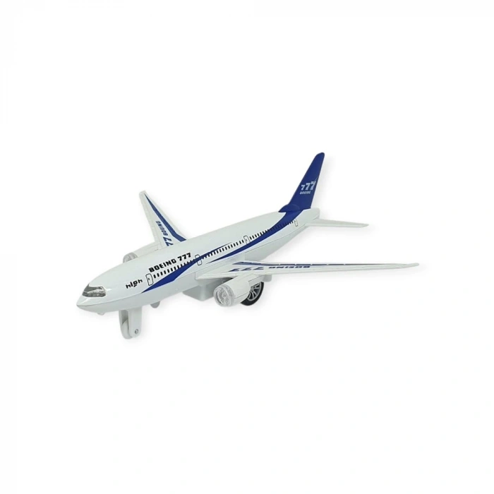 Çek Bırak Sesli Işıklı Metal Uçak - 180 - Mavi