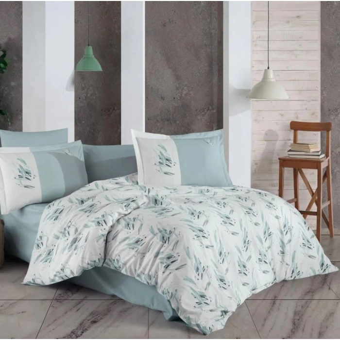 Çift Kişilik Poplin Nev Estate Buz Mavisi