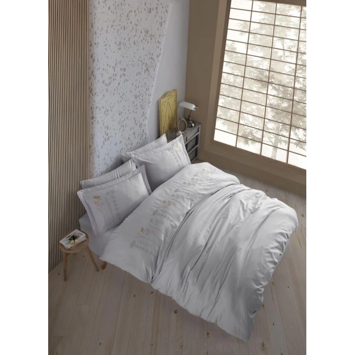 Çift Kişilik Poplin Premium Nakışlı Nev Diva Gri