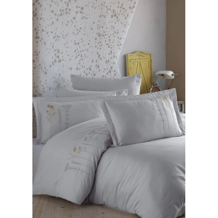 Çift Kişilik Poplin Premium Nakışlı Nev Diva Gri
