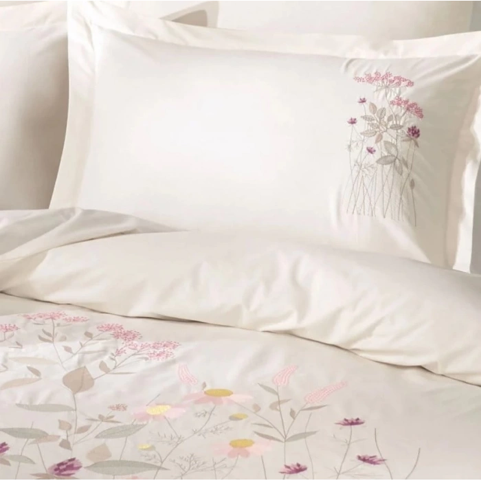 Çift Kişilik Poplin Premium Nakışlı Nev Emilia Krem