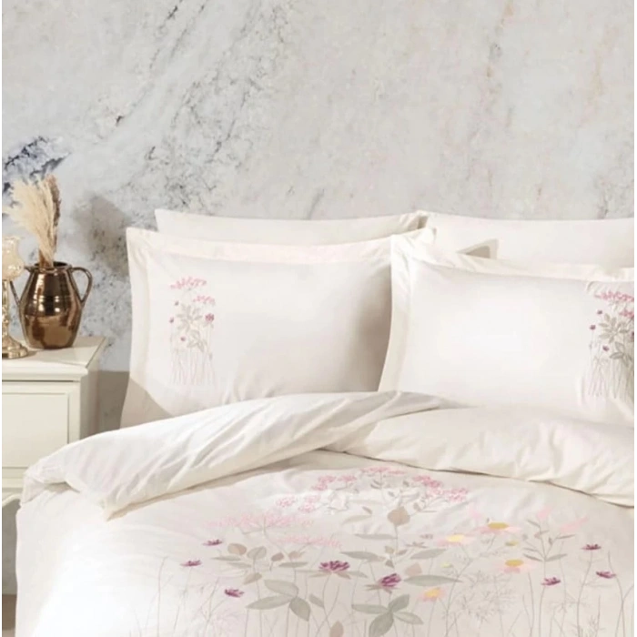 Çift Kişilik Poplin Premium Nakışlı Nev Emilia Krem