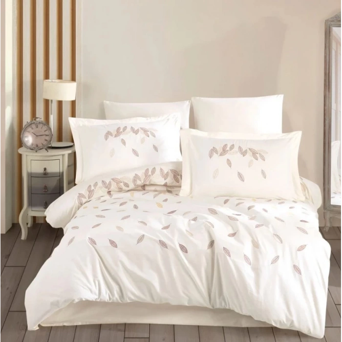 Çift Kişilik Poplin Premium Nakışlı Nev Lidia Krem