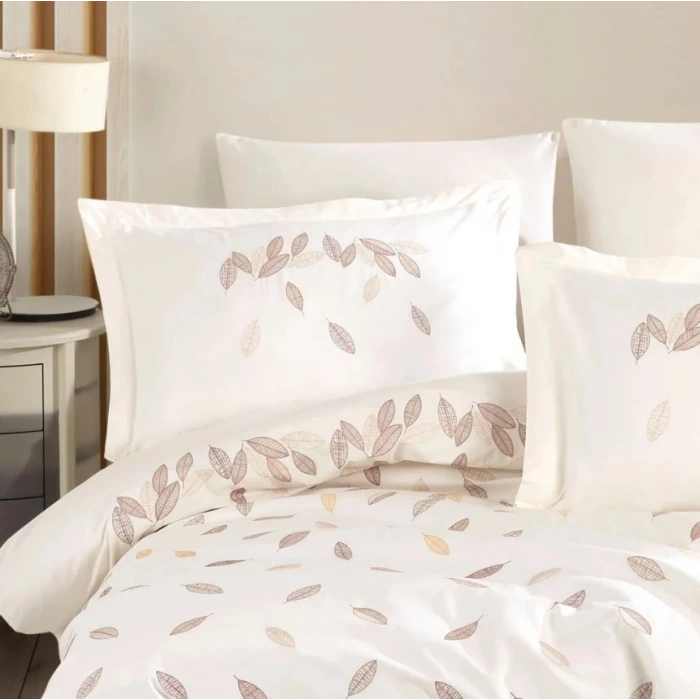 Çift Kişilik Poplin Premium Nakışlı Nev Lidia Krem