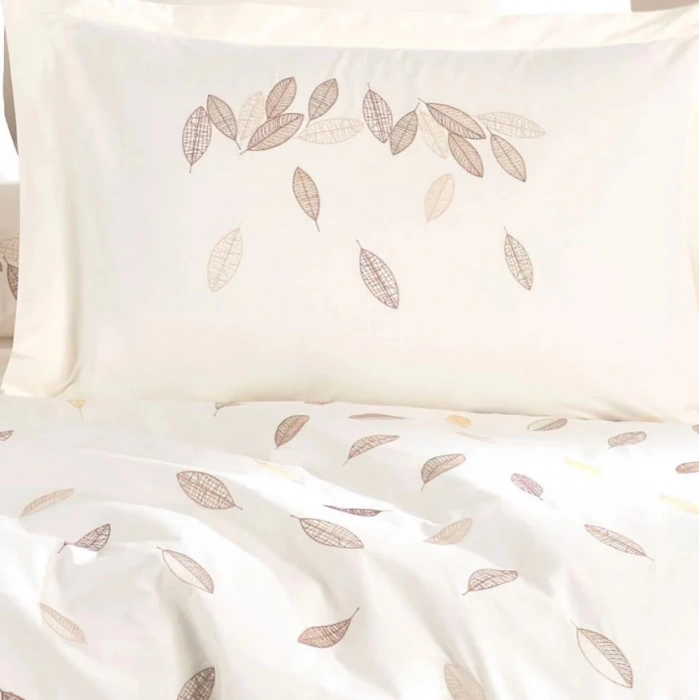 Çift Kişilik Poplin Premium Nakışlı Nev Lidia Krem