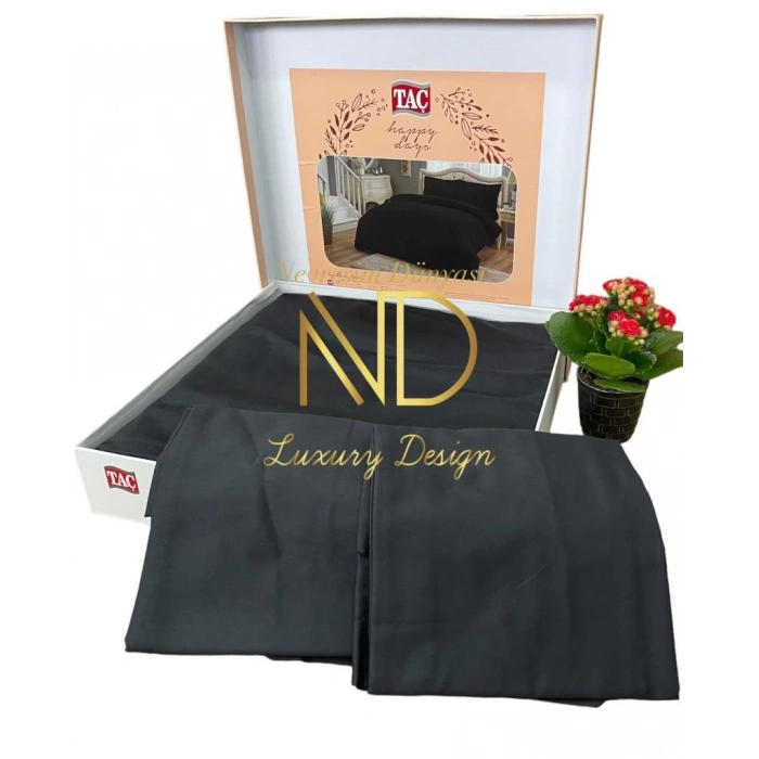 Çift Kişilik Saten Nevresim Takımı Basic Siyah