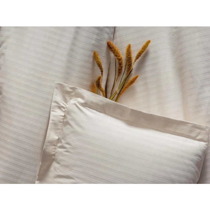 Çift Kişilik Saten Nev Takımı Elegante Stripe Ekru