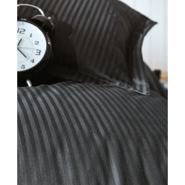 Çift Kişilik Saten Nev Takımı Elegante Stripe Siyah