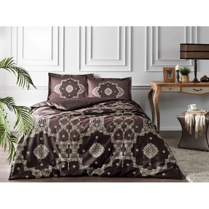 Çift Kişilik Saten Nev Takımı Loren Kahve