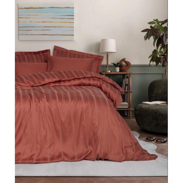 Çift Kişilik Smart Stripe Bambu Saten Nev Takımı Kiremit