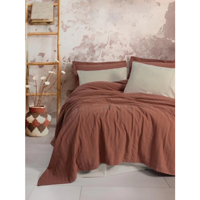 Çift Kişilik Yatak Örtülü Pike Takımı Natura Vilo Kiremit