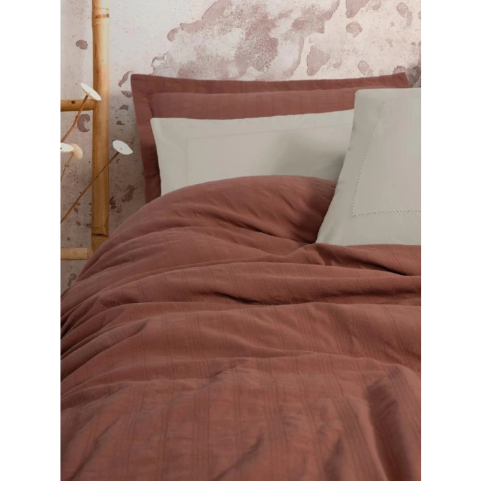 Çift Kişilik Yatak Örtülü Pike Takımı Natura Vilo Kiremit