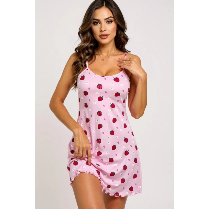 Çilek Desenli Askılı Kadın