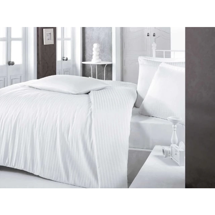 Çizgili Saten Nev Takımı Çift Kişilik Beyaz