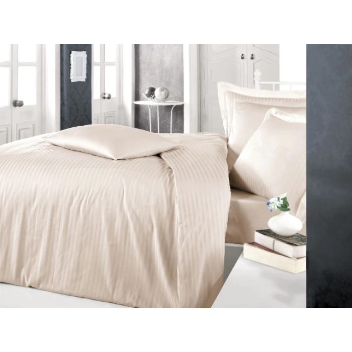 Çizgili Saten Nev Takımı Çift Kişilik Cappuccino