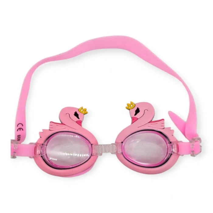 Çocuk Yüzücü Gözlüğü Silikon Taşıma Çantalı Pembe Kuğu - 9014