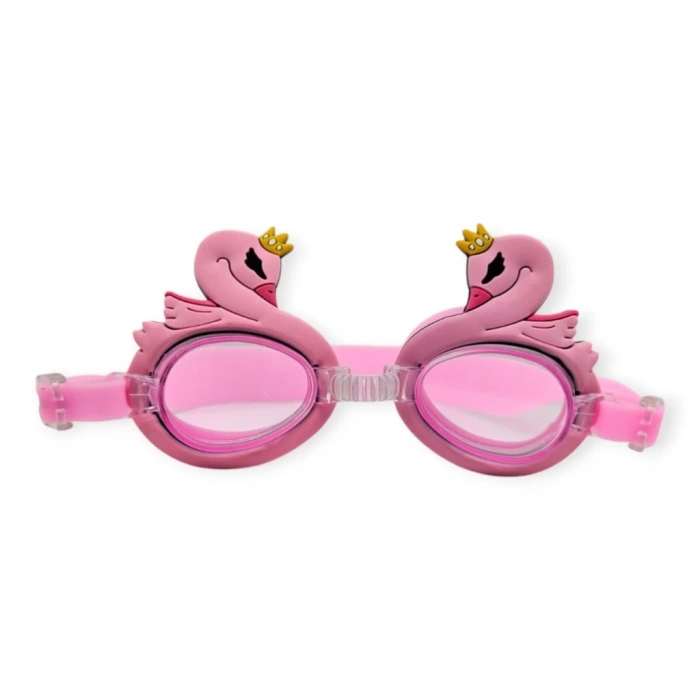 Çocuk Yüzücü Gözlüğü Silikon Taşıma Çantalı Pembe Kuğu - 9014