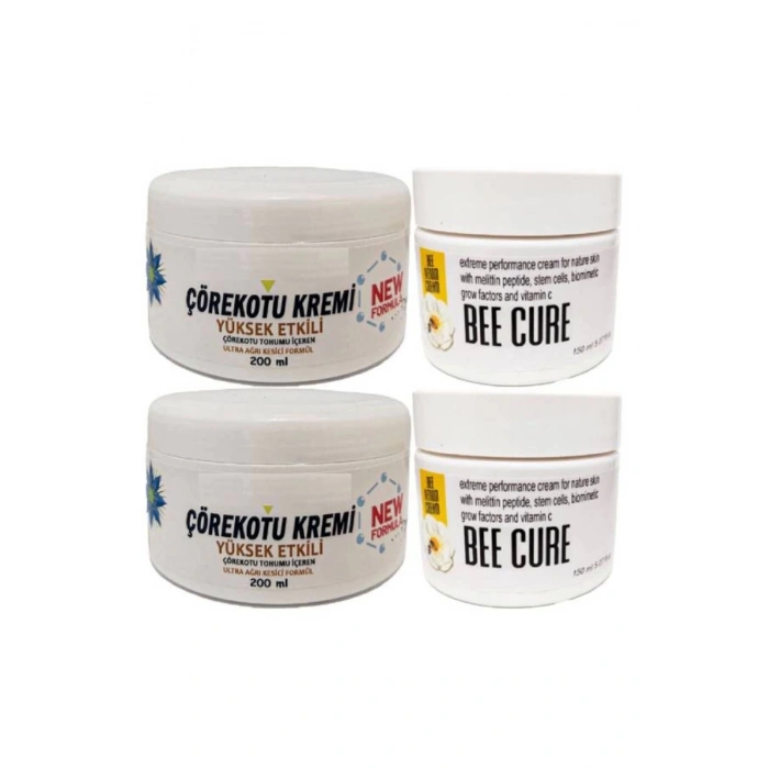 Çörek Otu Kremi XL Boy Vücut Adale Sızıları İçin 2x200 ml+Bee Cure Krem 2x150 ml