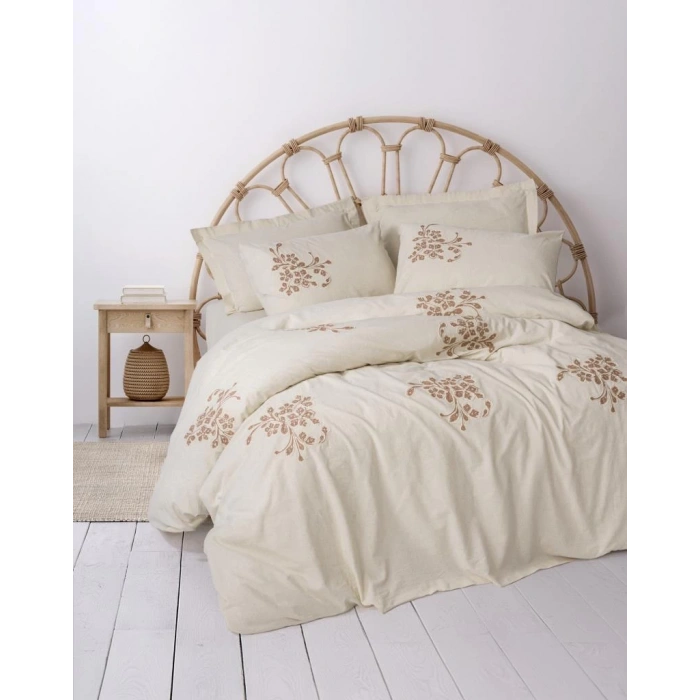 Cotton Keten Çift Kişilik Nev Takımı Kaneli