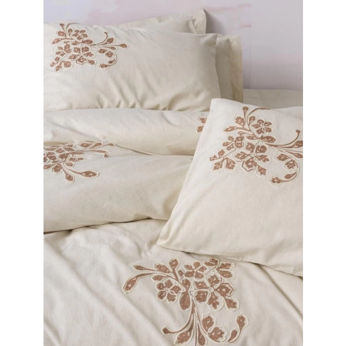 Cotton Keten Çift Kişilik Nev Takımı Kaneli