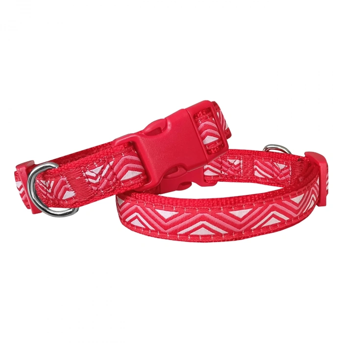 Dalga Desenli Dokuma Köpek Boyun Tasması 2 cm x 31-47 cm Kırmızı
