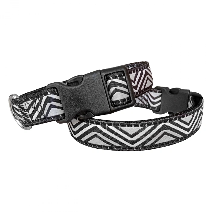 Dalga Desenli Dokuma Köpek Boyun Tasması 3 cm x 40-60 cm Siyah