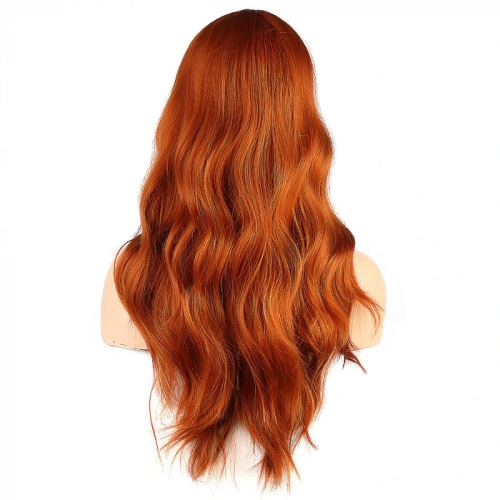 Dalgalı Perçemli Fiber Sentetik Orta Boy Peruk / Bakır