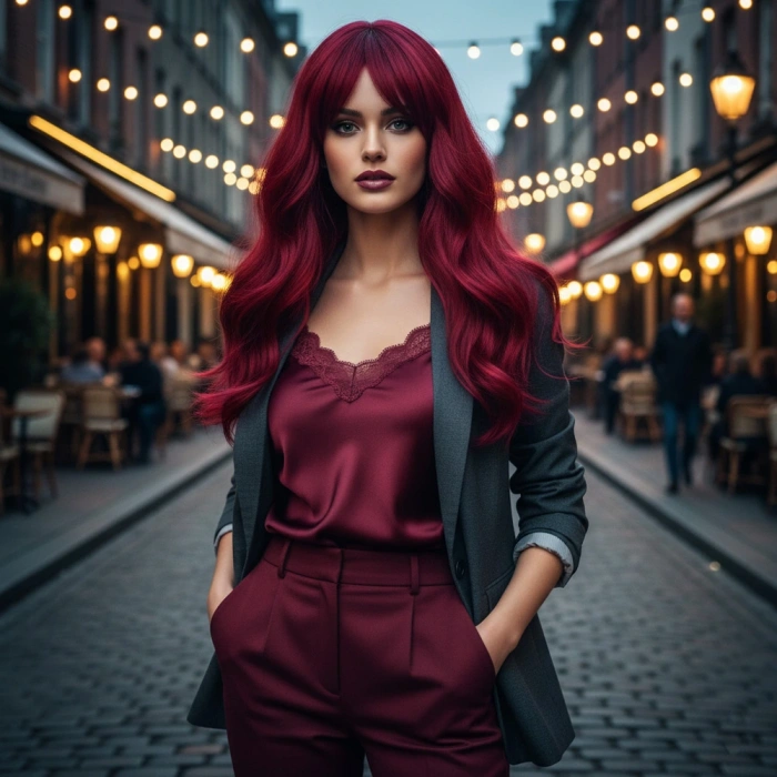 Dalgalı Perçemli Fiber Sentetik Orta Boy Peruk / Kızıl