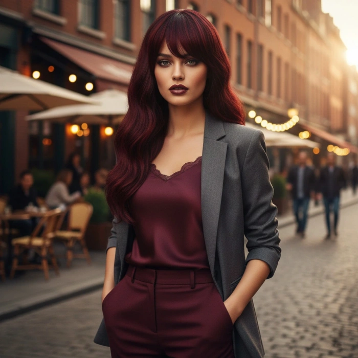 Dalgalı Perçemli Fiber Sentetik Orta Boy Peruk / Kızıl Kahve