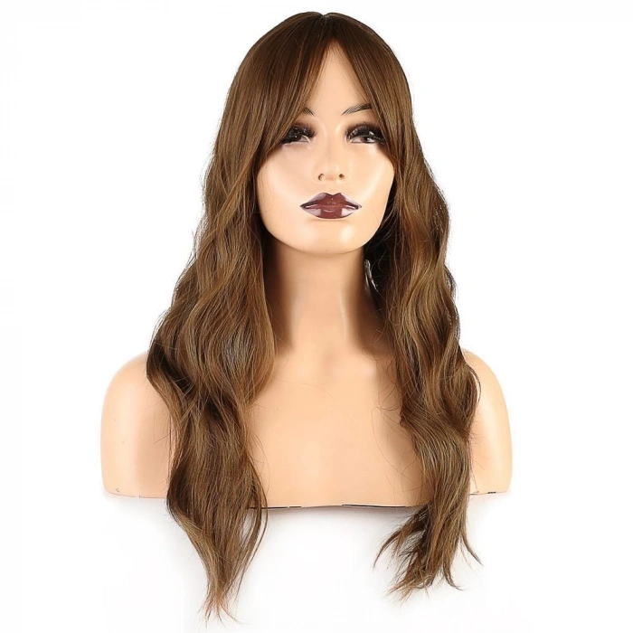 Dalgalı Perçemli Fiber Sentetik Orta Boy Peruk / Kumral