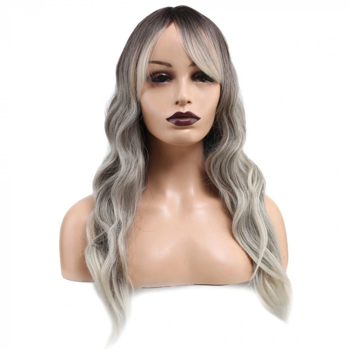 Dalgalı Perçemli Fiber Sentetik Orta Boy Peruk / Ombre ve Röfleli