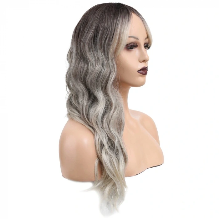 Dalgalı Perçemli Fiber Sentetik Orta Boy Peruk / Ombre ve Röfleli