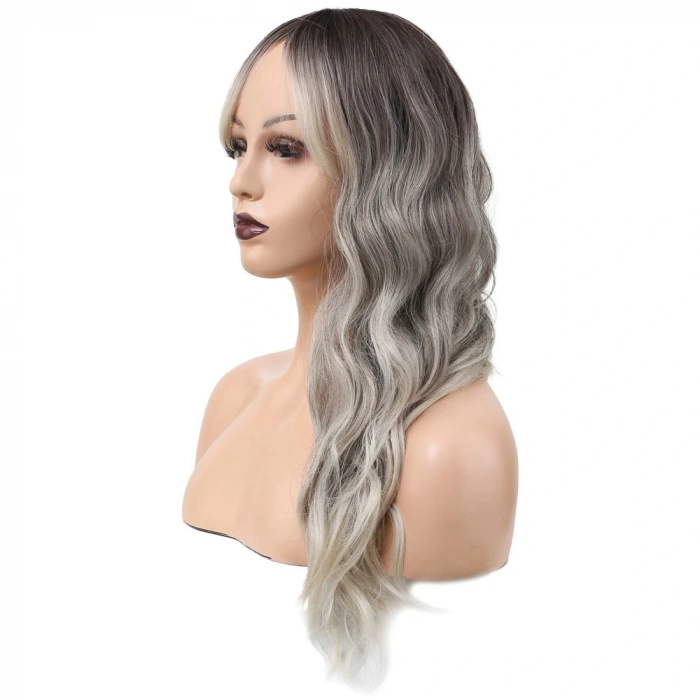 Dalgalı Perçemli Fiber Sentetik Orta Boy Peruk / Ombre ve Röfleli