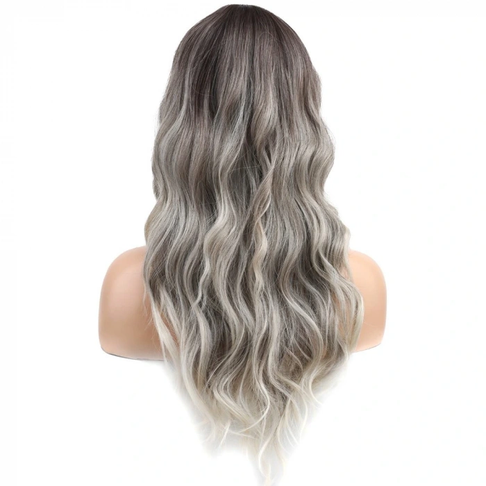 Dalgalı Perçemli Fiber Sentetik Orta Boy Peruk / Ombre ve Röfleli