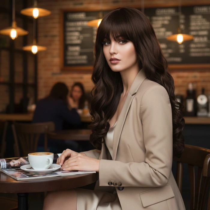 Dalgalı Perçemli Uzun Fiber Sentetik Peruk / Koyu Kahve