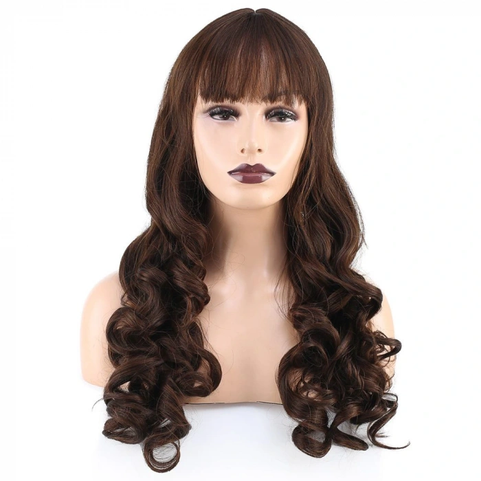 Dalgalı Perçemli Uzun Fiber Sentetik Peruk / Koyu Kahve