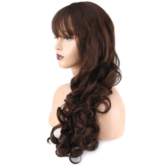 Dalgalı Perçemli Uzun Fiber Sentetik Peruk / Koyu Kahve