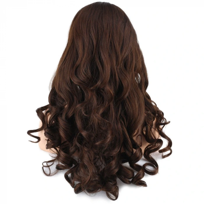 Dalgalı Perçemli Uzun Fiber Sentetik Peruk / Koyu Kahve