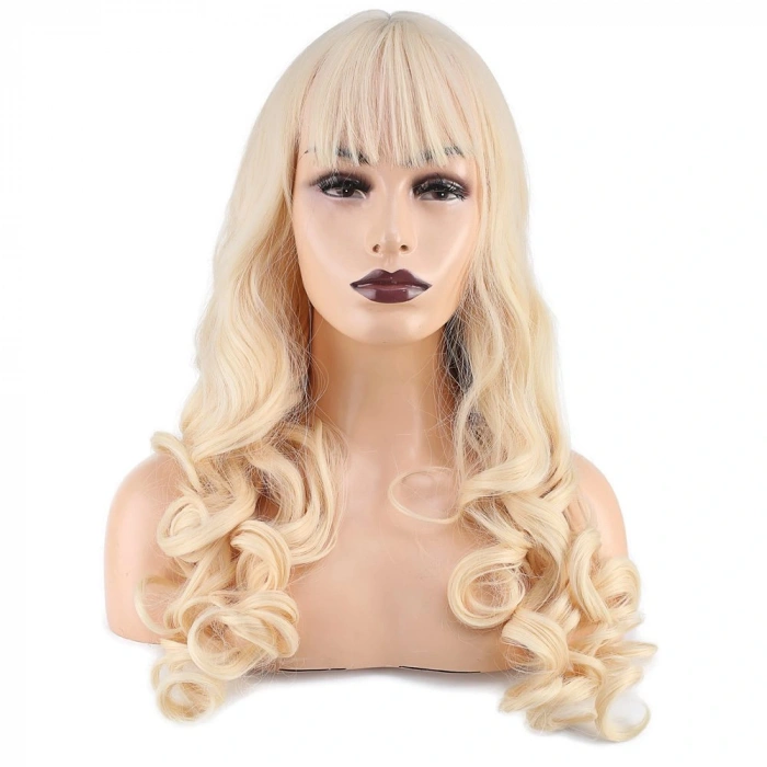 Dalgalı Perçemli Uzun Fiber Sentetik Peruk / Platin