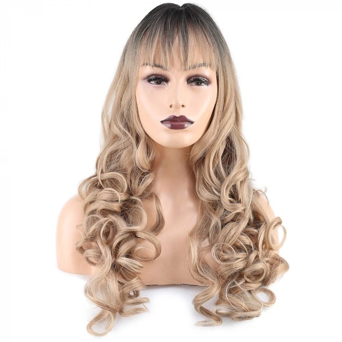 Dalgalı Perçemli Uzun Fiber Sentetik Peruk / Siyah / Balköpüğü Ombreli