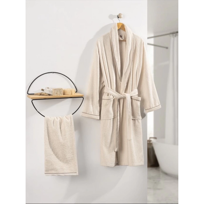 Deluxe Single Bornoz Seti Krem 8680108056677