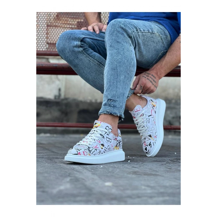 Dergi Desenli Boyalı Erkek Casual Ayakkabı