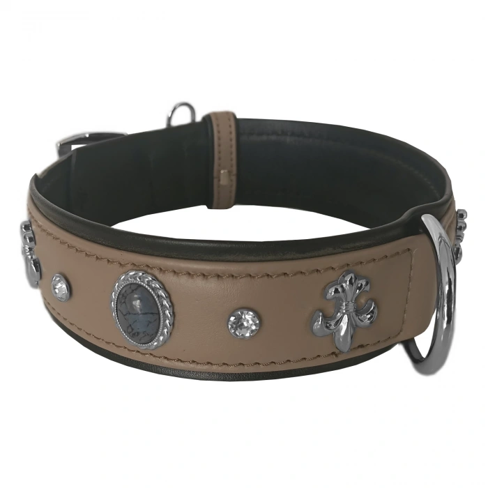 Deri Doğal Taşlı Köpek Boyun Tasması 28-33 cm X-Small Taba